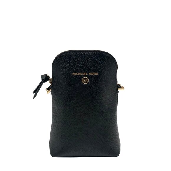 Michael Kors Black Leather Jet Set Charm North South Chain Phone Crossbody - Picture 1 of 11